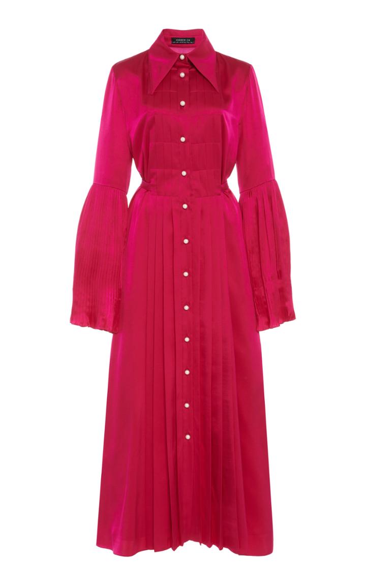 Moda Operandi Andrew Gn Pleated Silk Shirt Dress