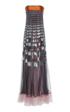 Reem Acra Ombre Sequin Grid Embroidered Gown