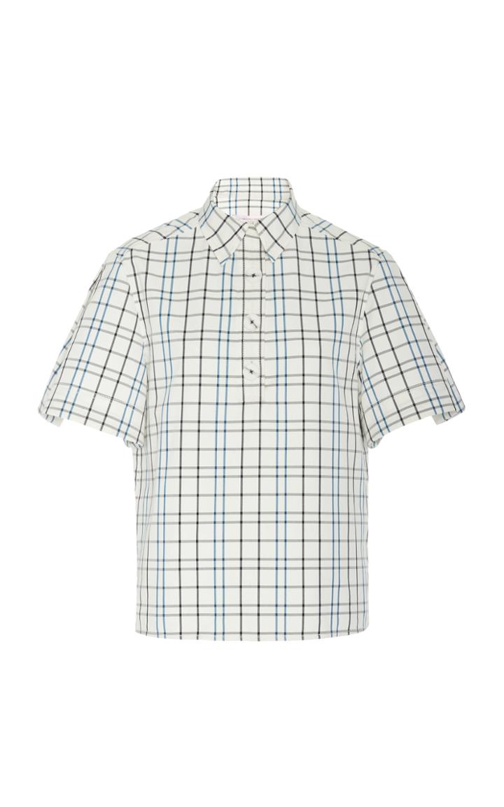 Carolina Herrera Grid-print Cotton Henley Top