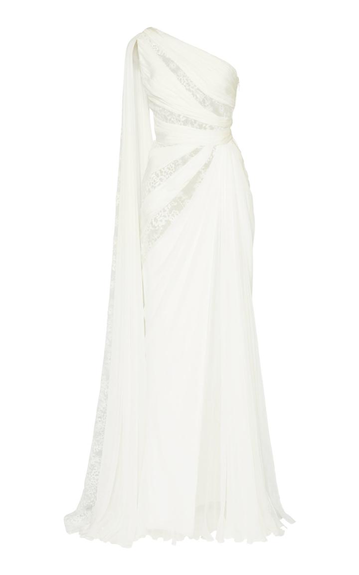 Moda Operandi Zuhair Murad Lace Detailed One-shoulder Organza Maxi Dress Size: 32
