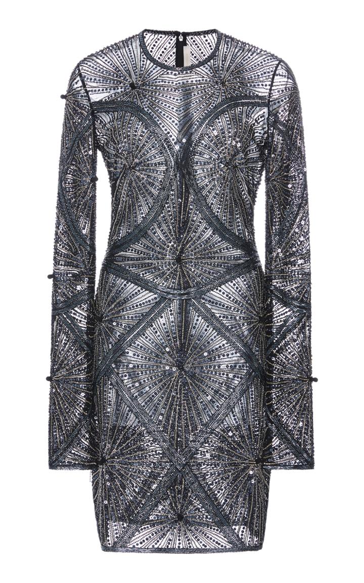 Naeem Khan Long Sleeve Beaded Dress