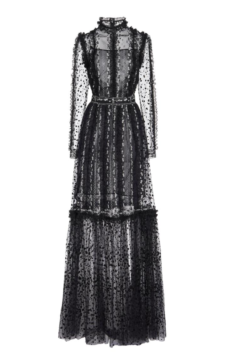 Moda Operandi Costarellos Anice Floral-embroidered Dotted-tulle Gown