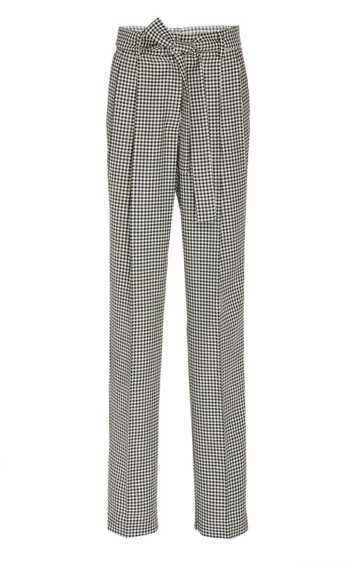 Prabal Gurung Simone Belted Houndstooth Wool Tapered Pants