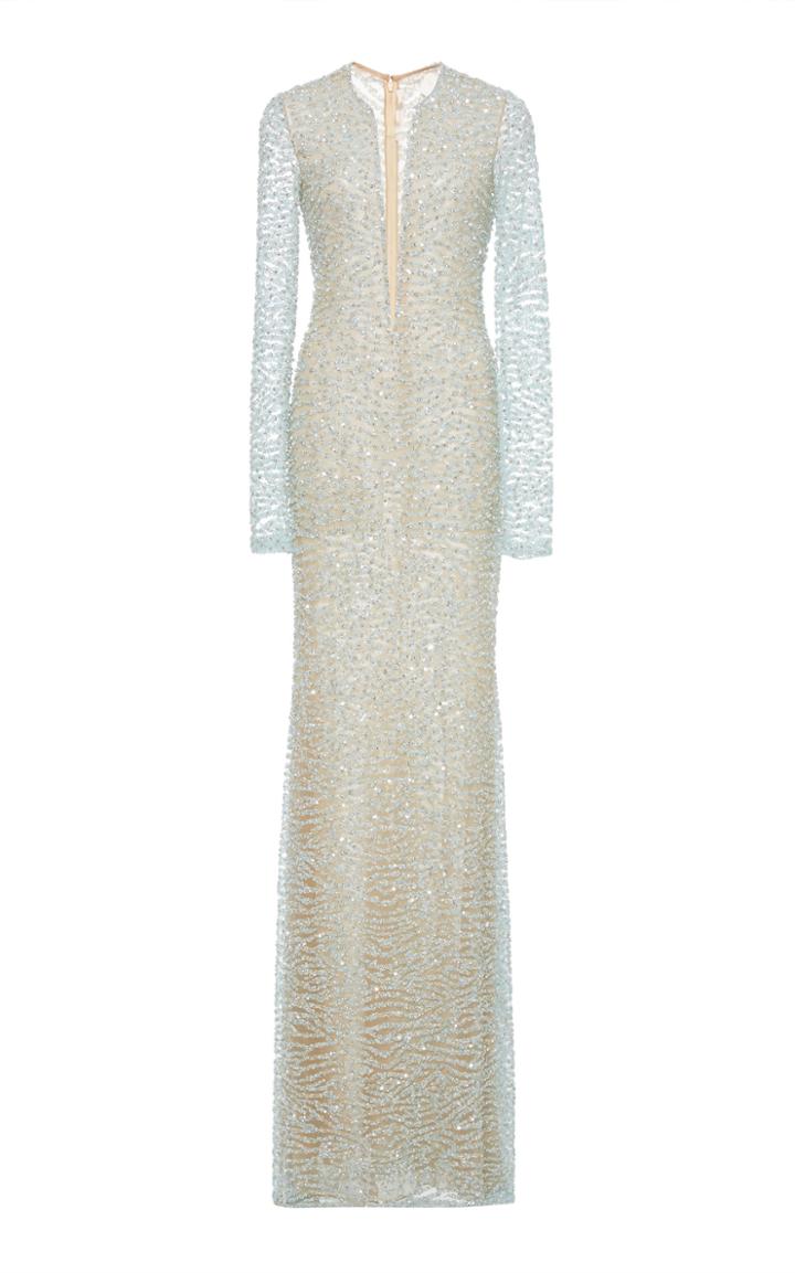 Naeem Khan Long Sleeve Beaded Gown