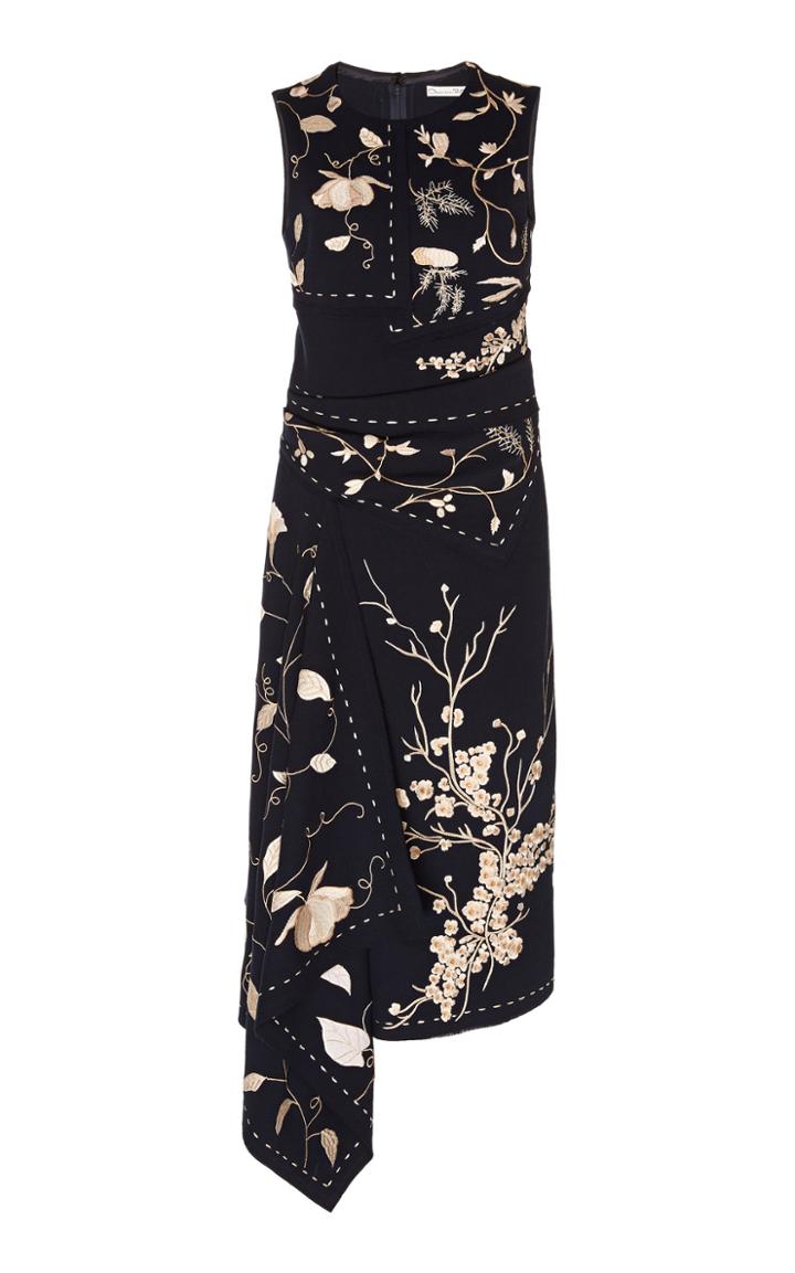 Oscar De La Renta Embroidered Wool-blend Midi Dress Size: 2