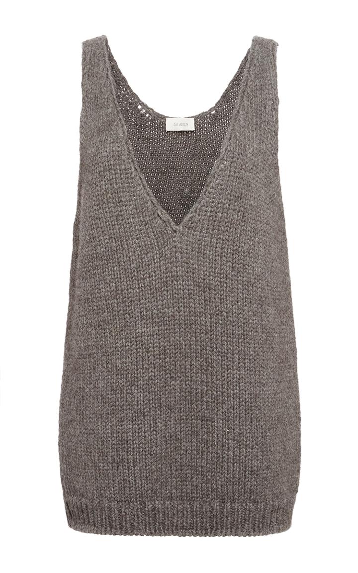 Isa Arfen Deep V Sleeveless Sweater In Mud