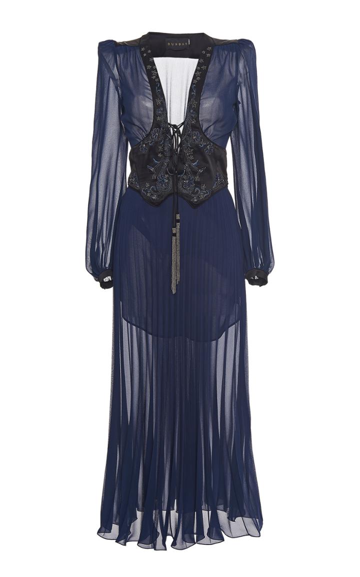 Dundas Embroidered Corset Silk Maxi Dress