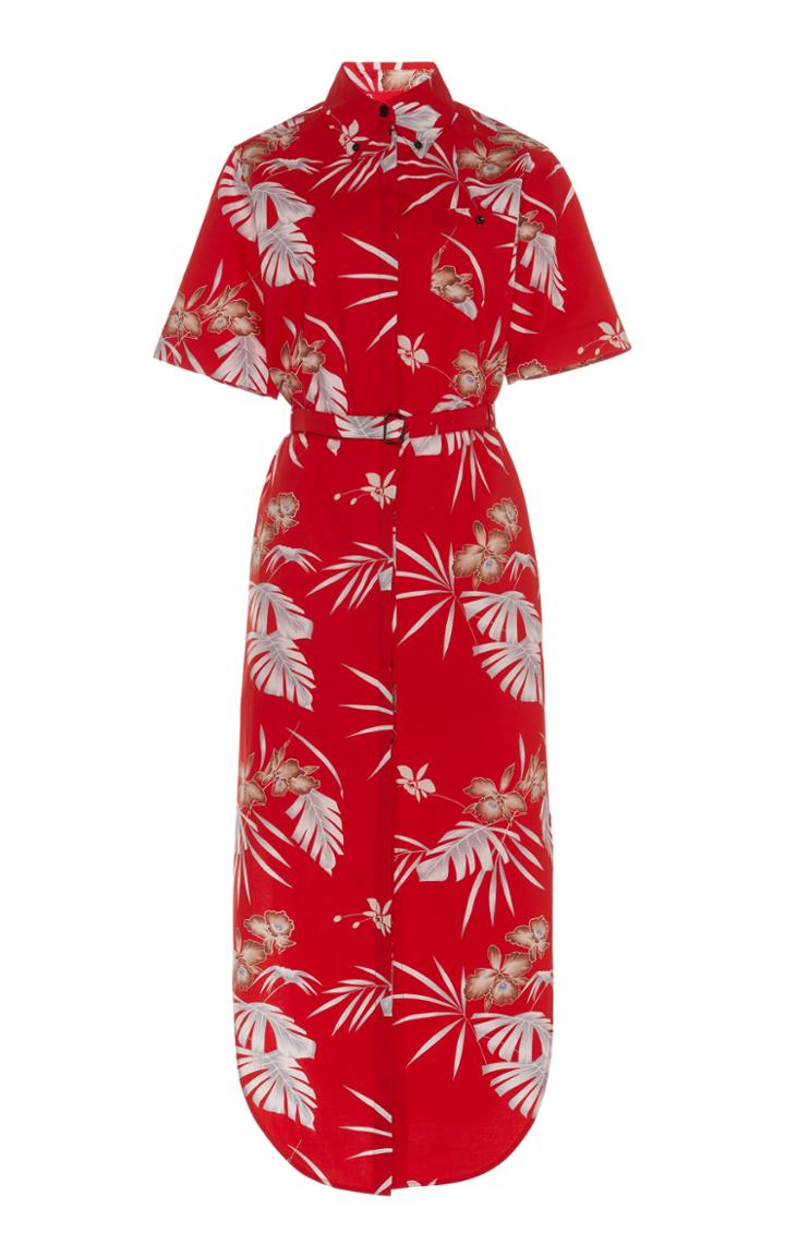 Paco Rabanne Belted Printed Cotton-poplin Midi Dress Size: 38