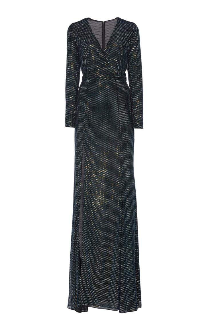 Ralph & Russo Metallic Embellished Silk V-neck Gown