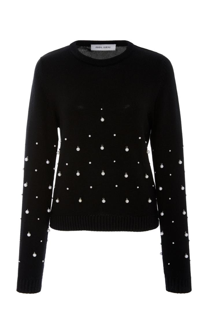 Prabal Gurung Pearl Embroidered Sweater