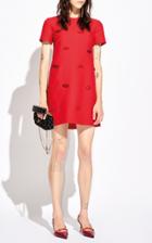 Moda Operandi Valentino Lip-embellished Wool-silk Crepe Mini Shift Dress
