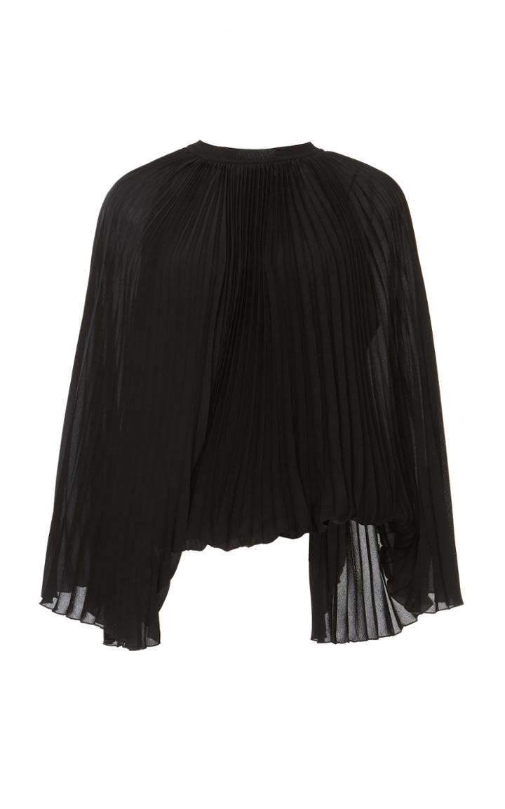 Elie Saab Long Sleeve Plisse Trapeze Blouse