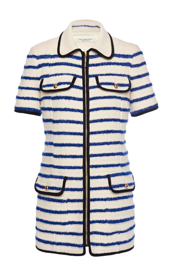 Moda Operandi Philosophy Di Lorenzo Serafini Contrast-trim Striped Boucl Mini Dress