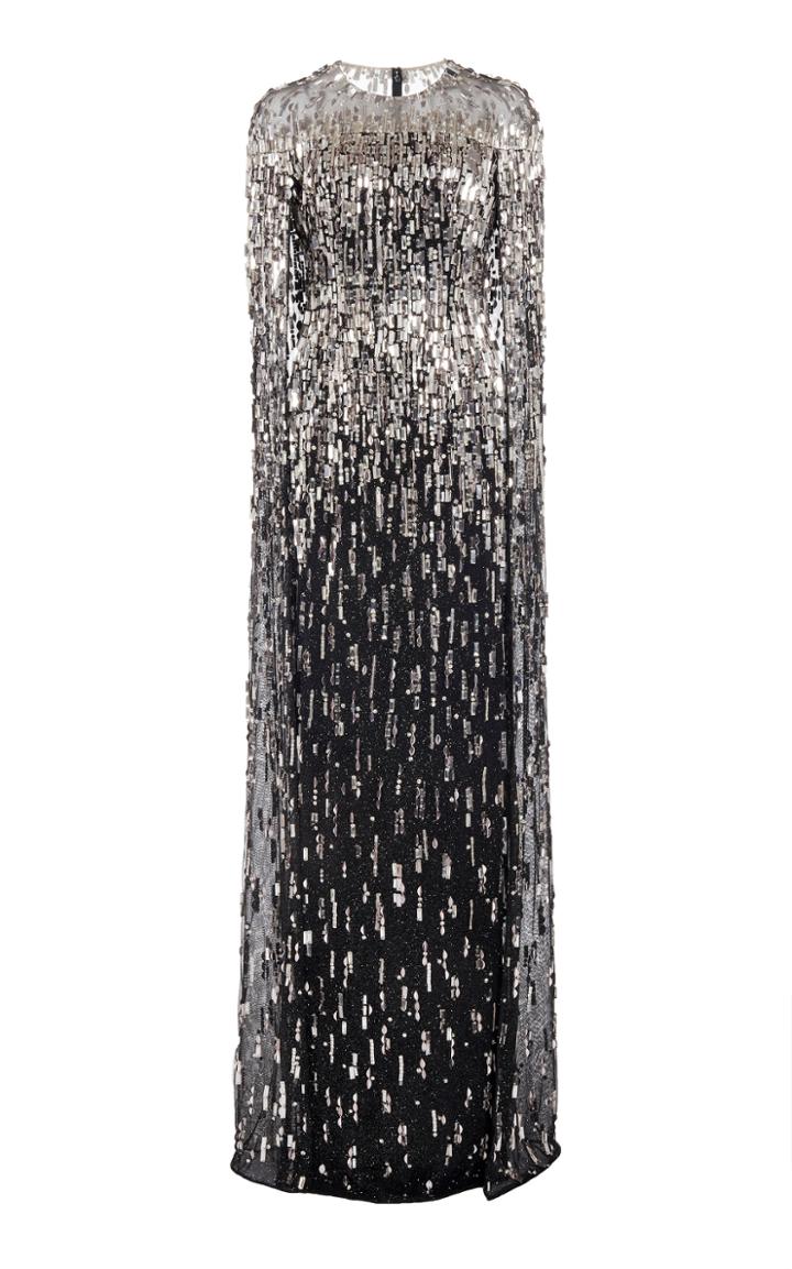 Moda Operandi Jenny Packham Mercedes Cape-sleeve Crystal-embellished Chiffon Gown