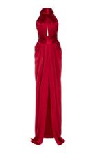 Naeem Khan Draped Silk-satin Halterneck Gown