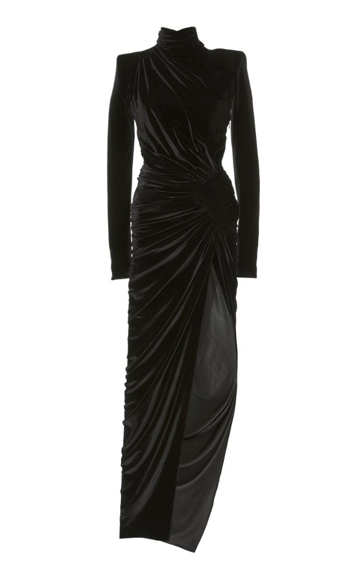 Alexandre Vauthier Jersey Velvet Turtleneck Slit Gown