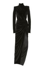 Alexandre Vauthier Jersey Velvet Turtleneck Slit Gown