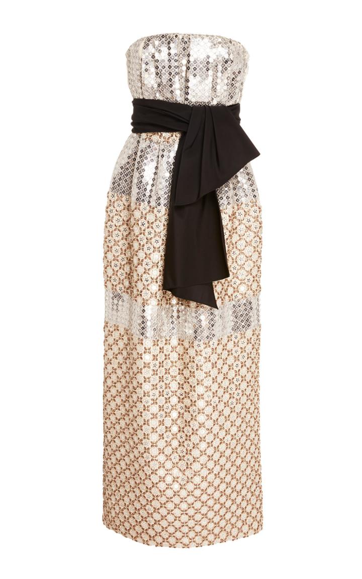 Carolina Herrera Metallic Sequined Silk-jacquard Midi Dress Size: 2