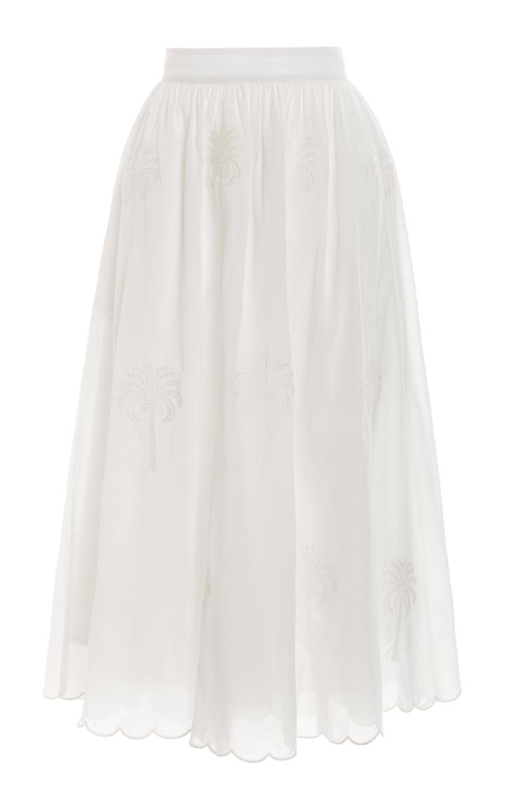 Moda Operandi Agua By Agua Bendita Curcuma Bruma-hand Embroidered Cotton Midi Skirt