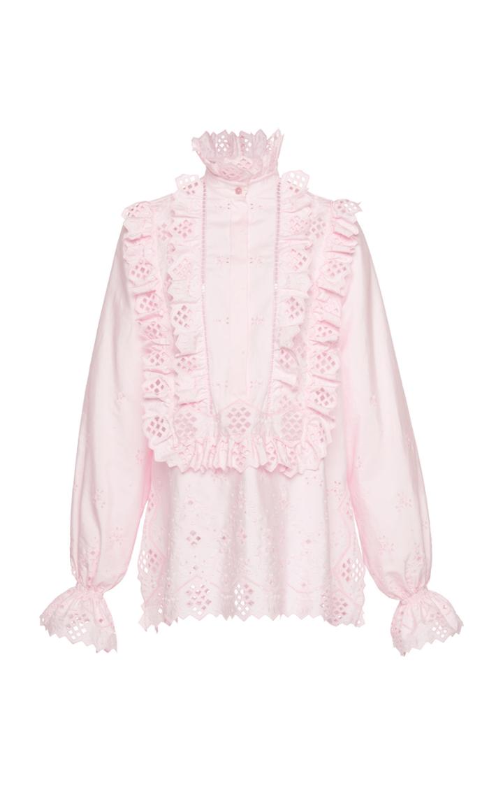 Alberta Ferretti Eyelet Cotton Blend Long Sleeve Top