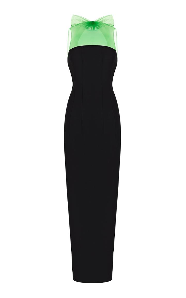 Rasario Bow-accented Crepe And Tulle Maxi Dress