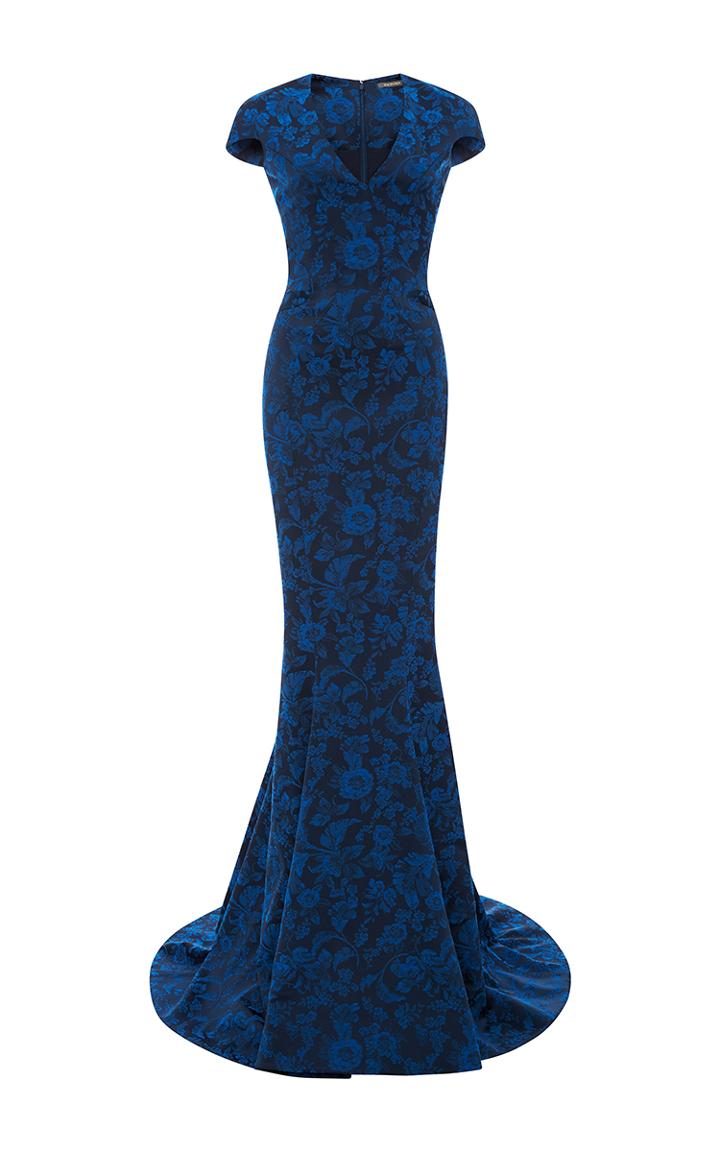 Zac Posen Party Jacquard Short Sleeve Gown