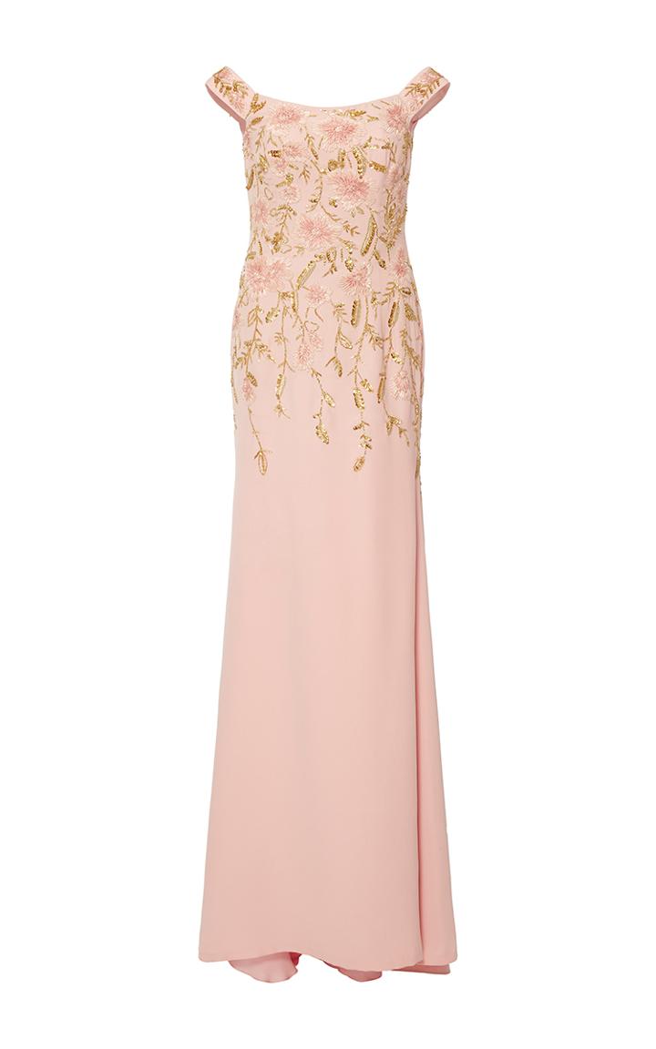 Naeem Khan Off The Shoulder Floral Embroidered Gown