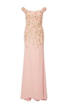 Naeem Khan Off The Shoulder Floral Embroidered Gown