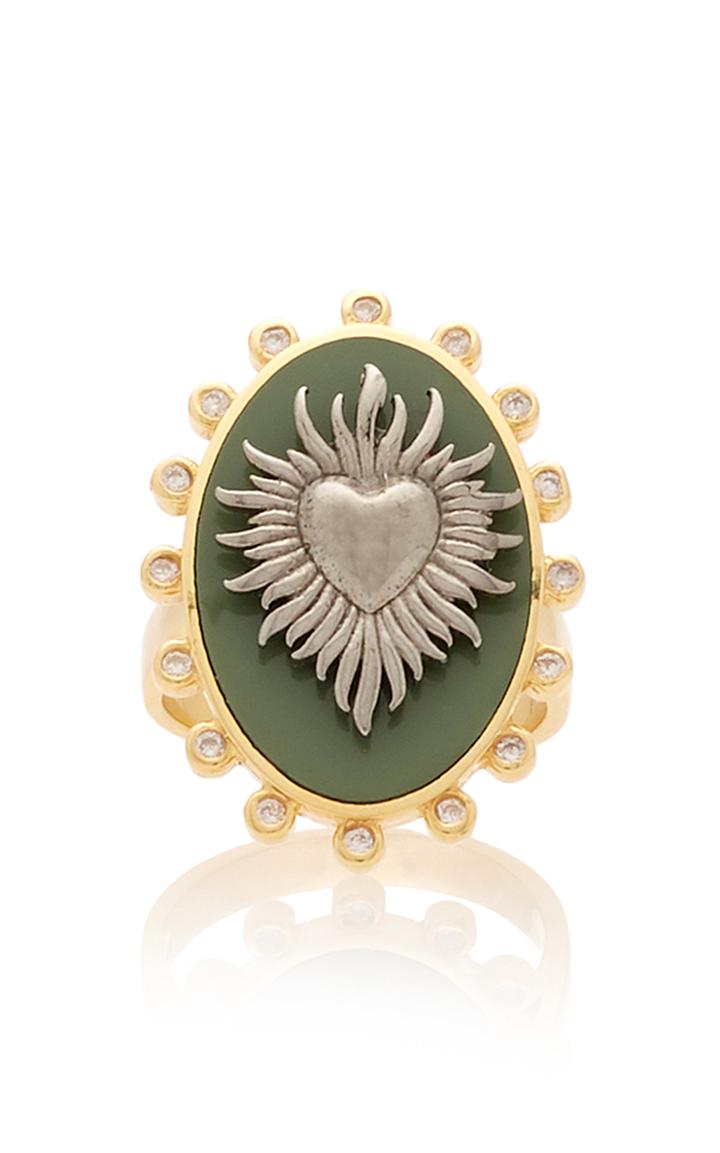 Mer's Gold-plated Sterling Silver And Enamel Ring Size: 0.5