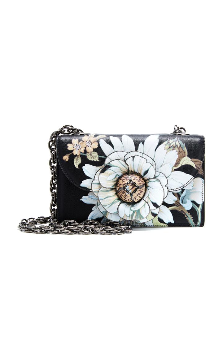 Oscar De La Renta Tro Floral-appliqud Leather Shoulder Bag
