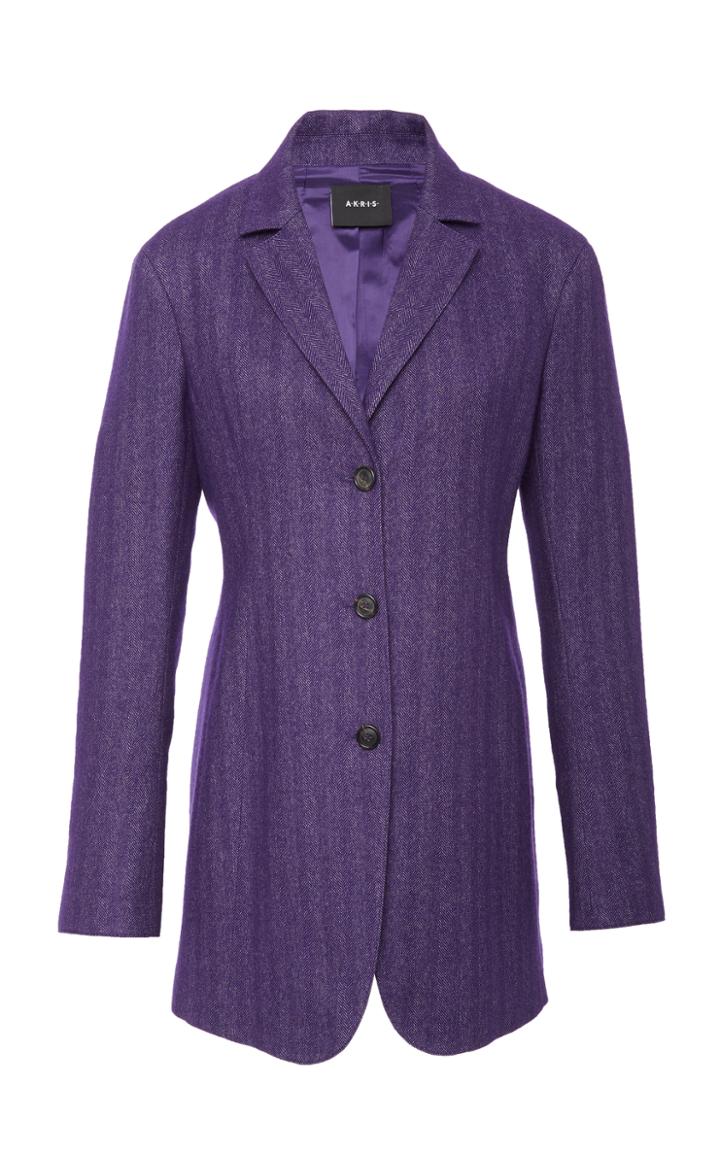 Akris Long Cashmere Cotton Herringbone Blazer