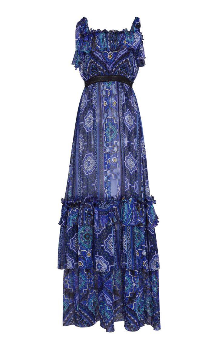 Moda Operandi Zuhair Murad Printed Ruffle Organza Maxi Dress Size: 32