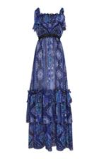 Moda Operandi Zuhair Murad Printed Ruffle Organza Maxi Dress Size: 32
