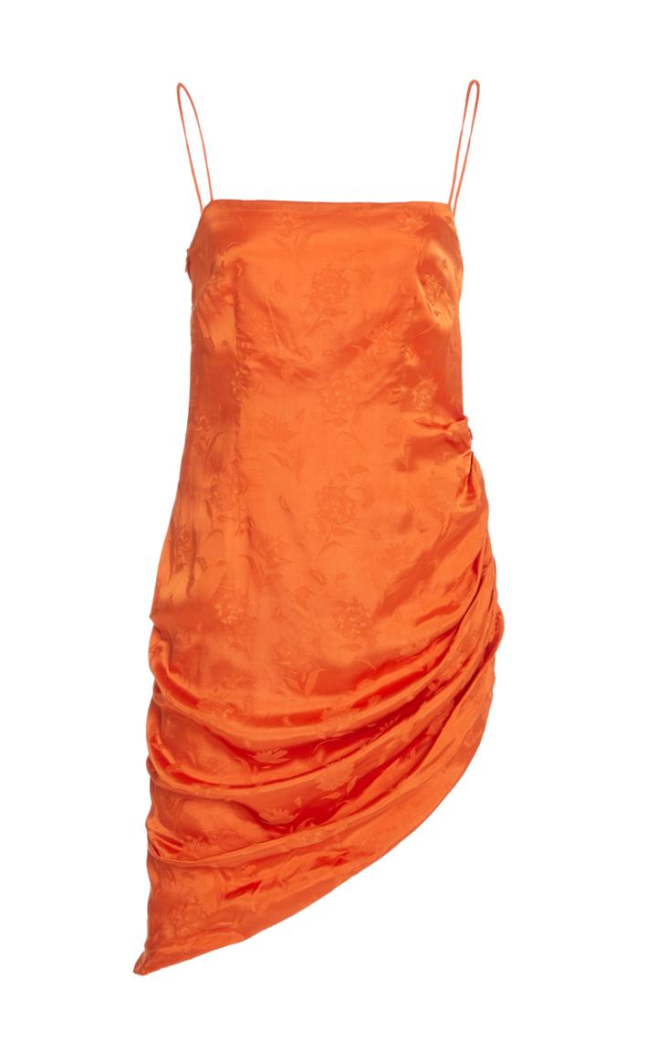 Atoir She's On Fire Asymmetric Silk-satin Jacquard Mini Dress