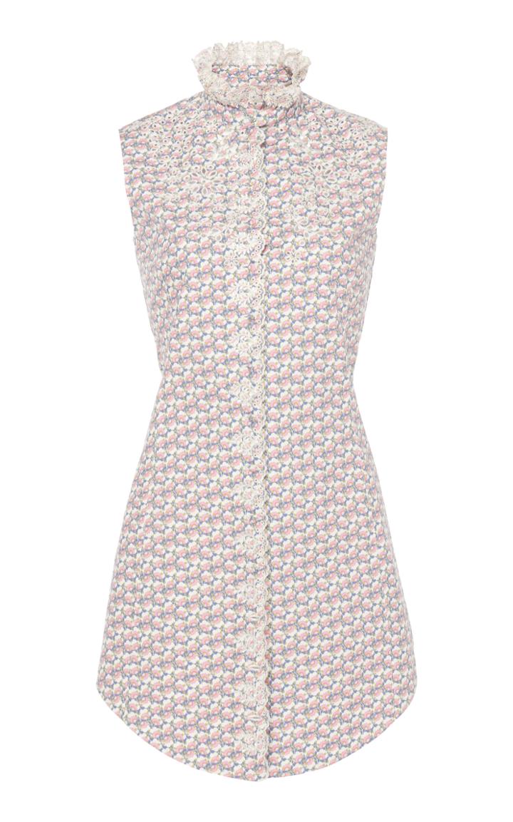 Paco Rabanne Embroidered Floral-print Cotton Mini Dress