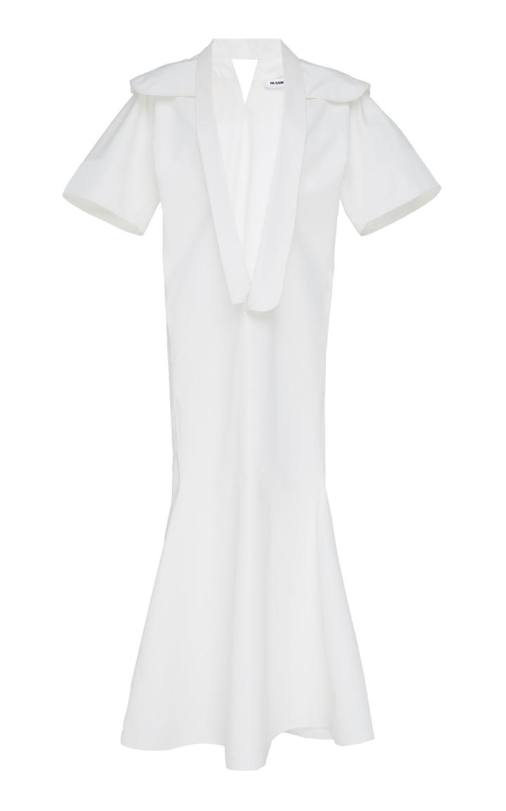 Jil Sander Gray V-neck Cotton And Silk Dress