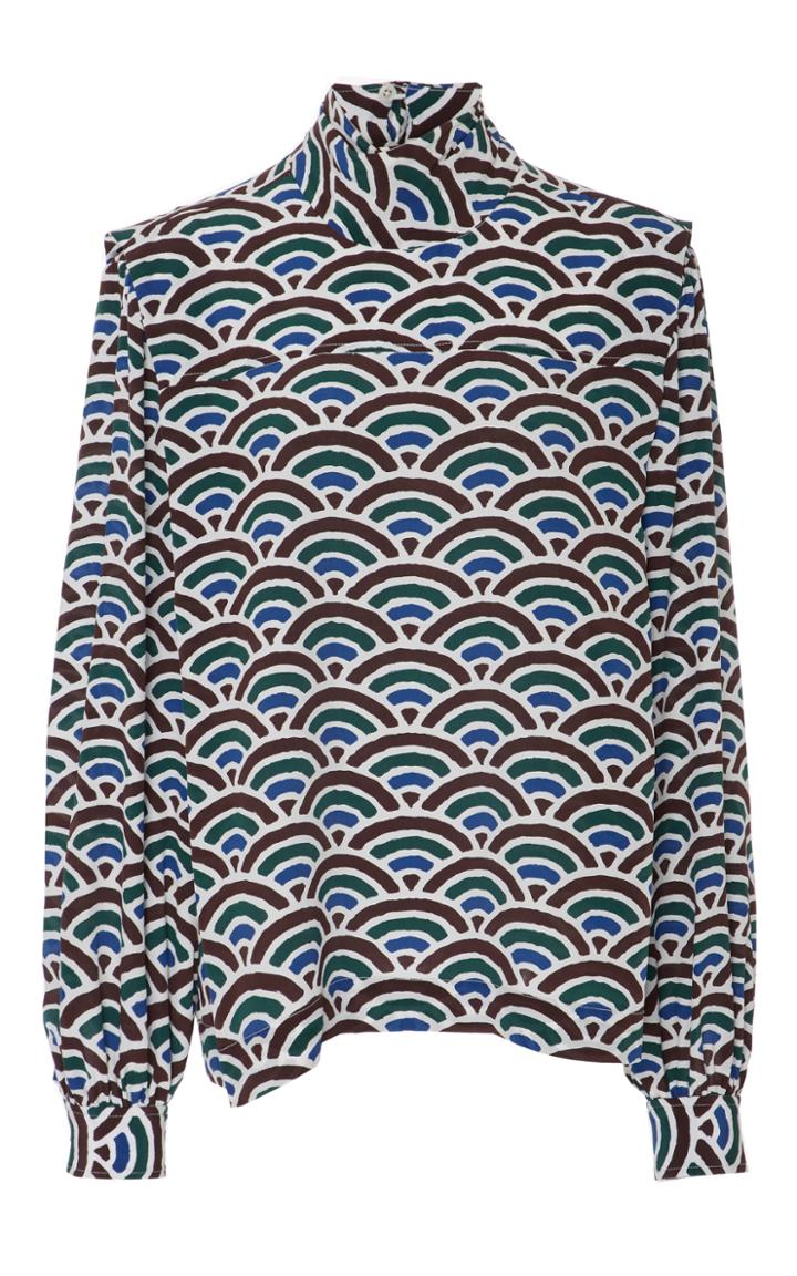 Whit Printed Tie Neck Top