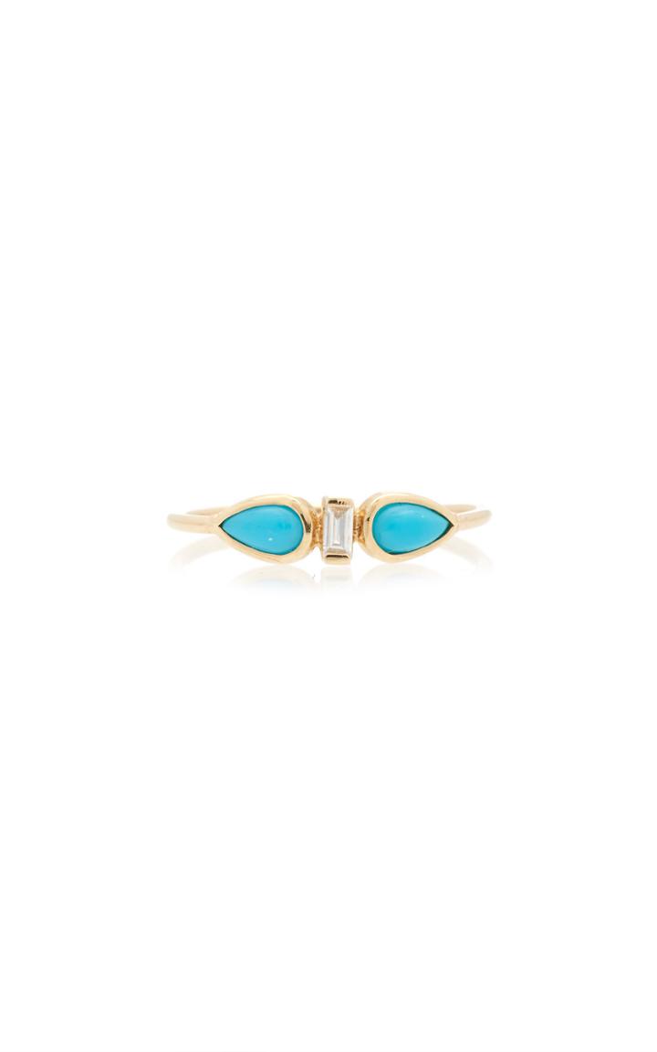 Zo Chicco Teardrop Turquoise And Diamond Baguette Ring