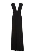 Monique Lhuillier Crepe V Neck Pleated Jumpsuit