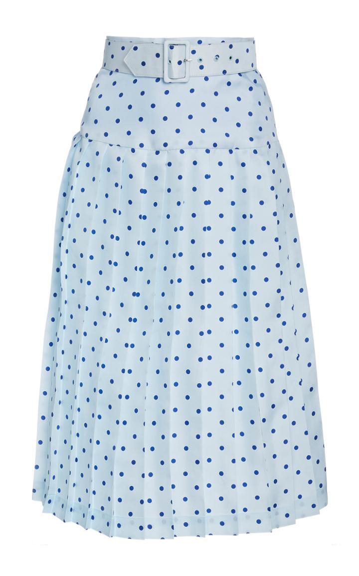 Rodarte Belted Pleated Polka-dot Silk Midi Skirt