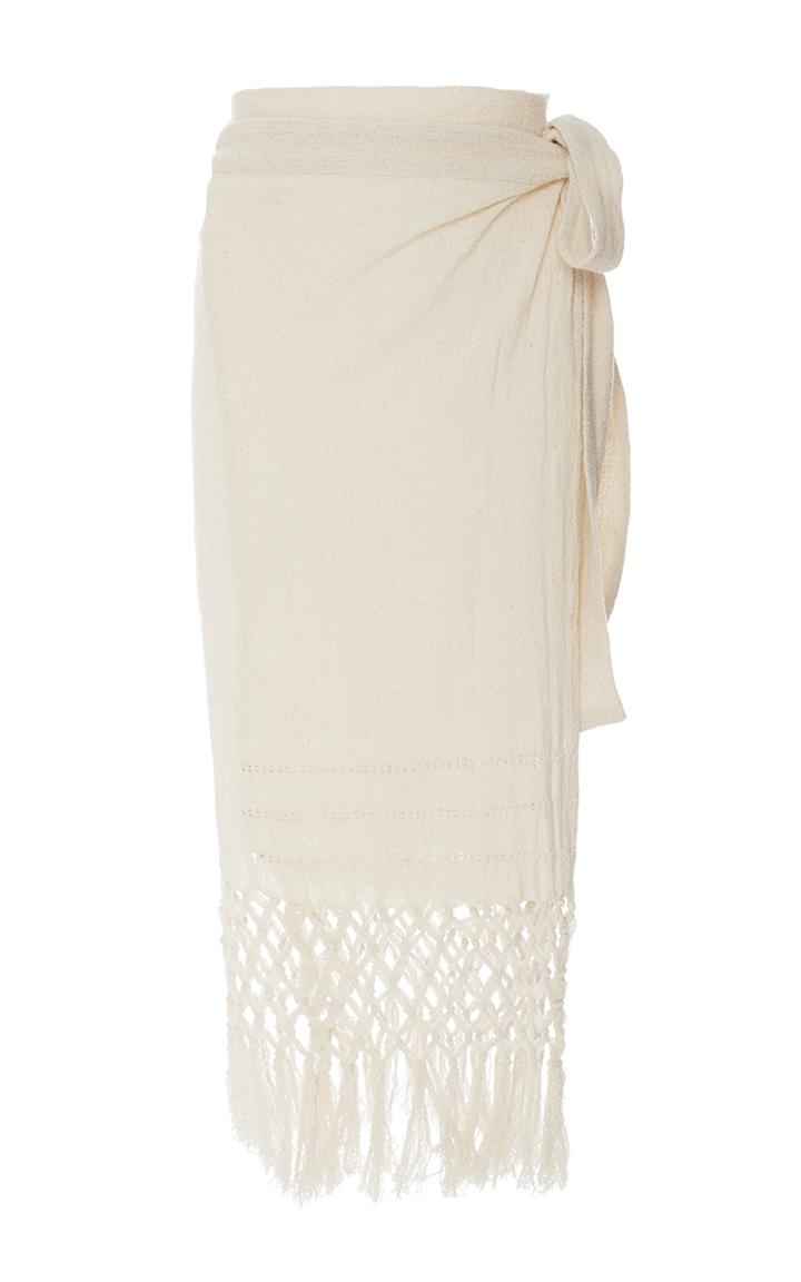 Caravana Tulum Off White Imix Frayed Midi Skirt