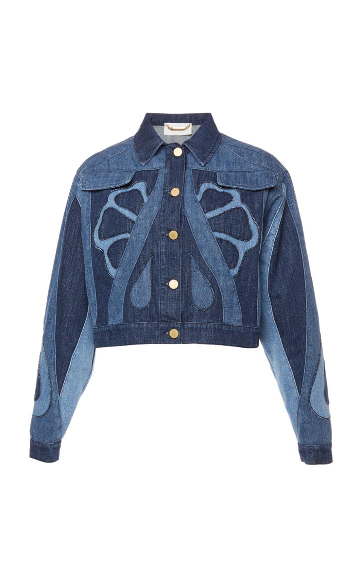 Moda Operandi Alberta Ferretti Denim Patchwork Cropped Jacket Size: 36