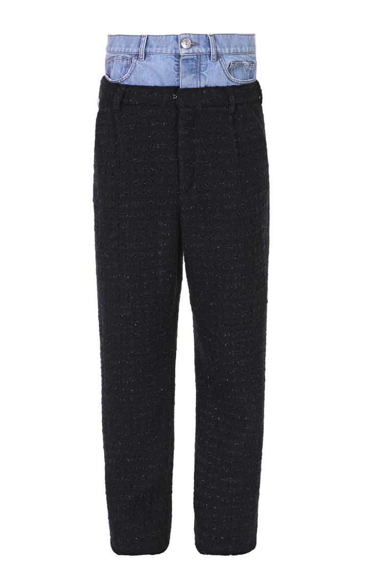 Balmain Denim-trimmed Wide-leg Tweed Pants