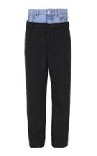 Balmain Denim-trimmed Wide-leg Tweed Pants