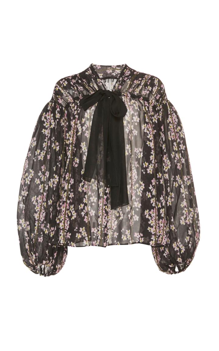 Giambattista Valli Floral Print Pussy Bow Chiffon Blouse
