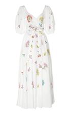 Moda Operandi Gl Hrgel Floral-embroidered Linen Wrap-front Maxi Dress Size: Xs