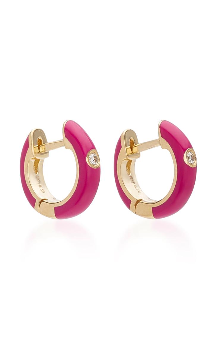 Ef Collection 14k Gold And Diamond Berry Enamel Huggie Earrings