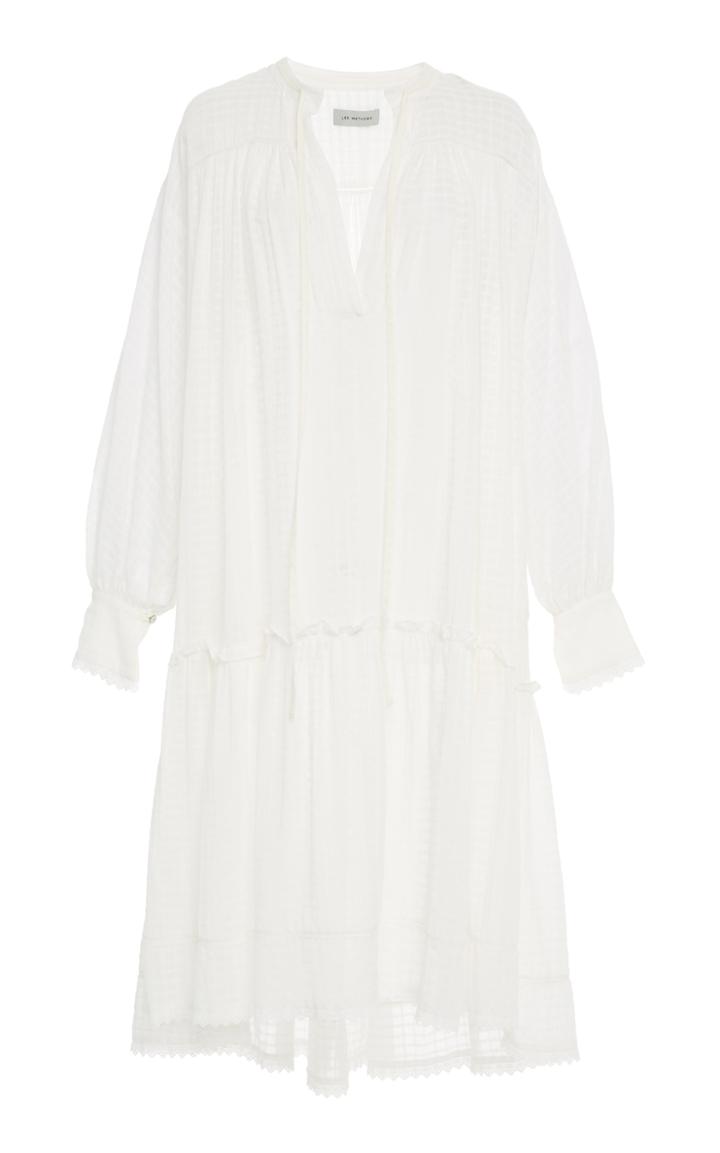 Lee Mathews Laura Checked Muslin Gathered Front Long Sleeve Dress