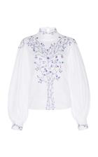 Thierry Colson Teresa Embroidered Cotton Long Sleeve Blouse