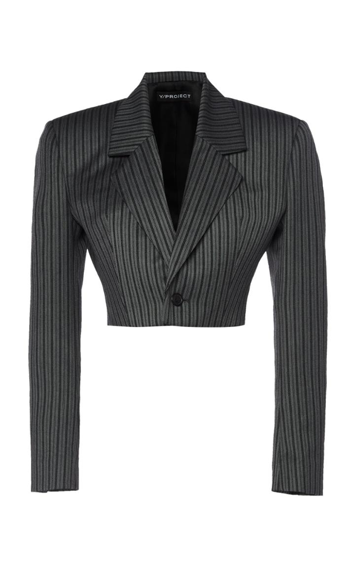 Moda Operandi Y/project Pinstriped Wool Cropped Blazer Size: 36